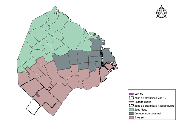 Mapa localización casos de
estudio y zonas de desplazamiento