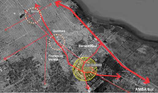  Corredor y nodos
del AMBA sur